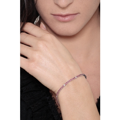 Bracelet rivière en Or Blanc 18k avec Rubis et Diamants