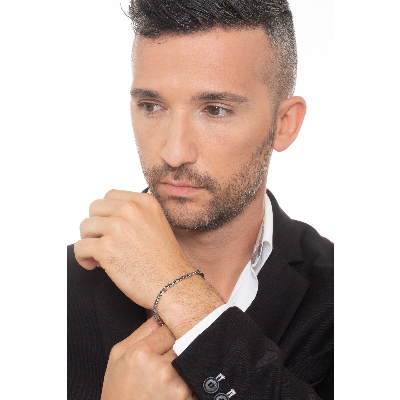 Bracelet Tennis à Maillons Carrés en Or Blanc 18k avec Diamants Noirs