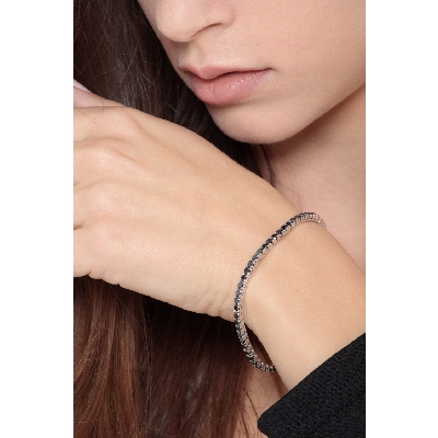 Bracelet Tennis à Maillons Carrés en Or Blanc 18k avec Diamants Noirs