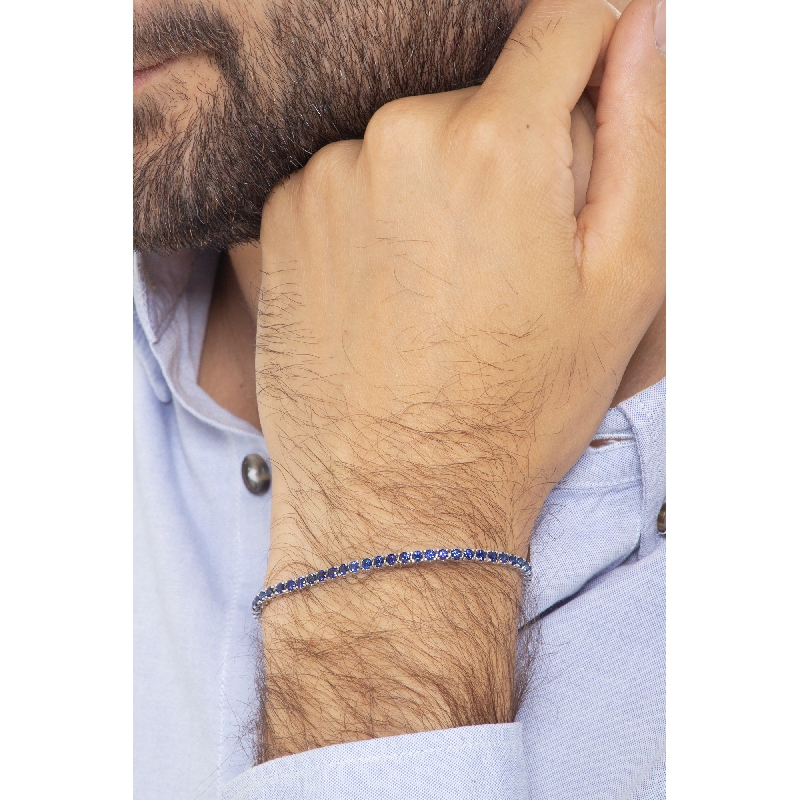 Bracelet  avec saphirs bleus Tennis en or blanc 750 
