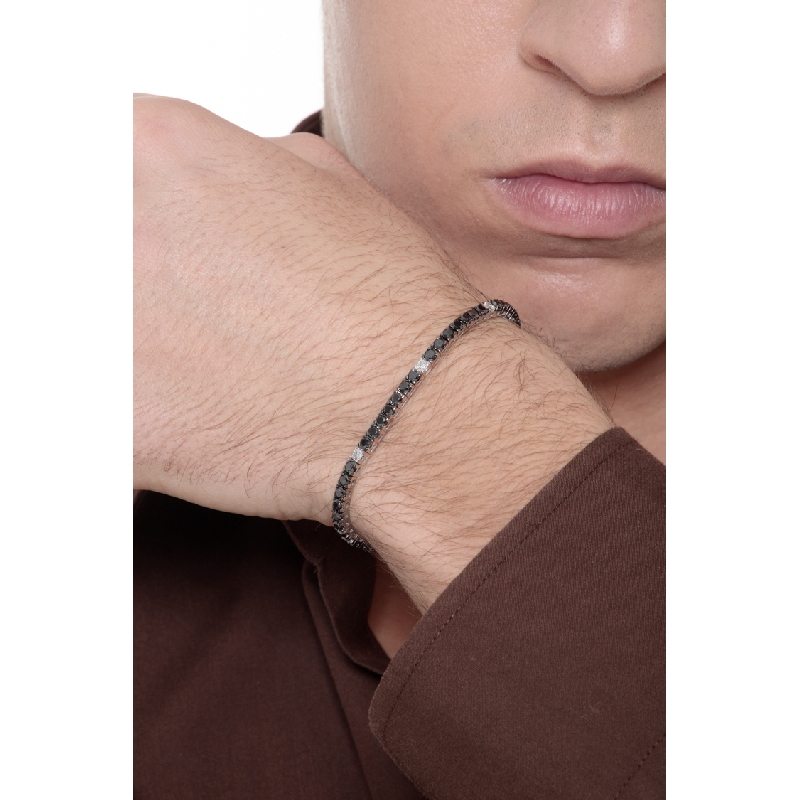 Bracelet Tennis en or blanc 18 carats avec diamants noirs et blancs Bracelet Tennis en or blanc 18 carats avec diamants noirs et blancs