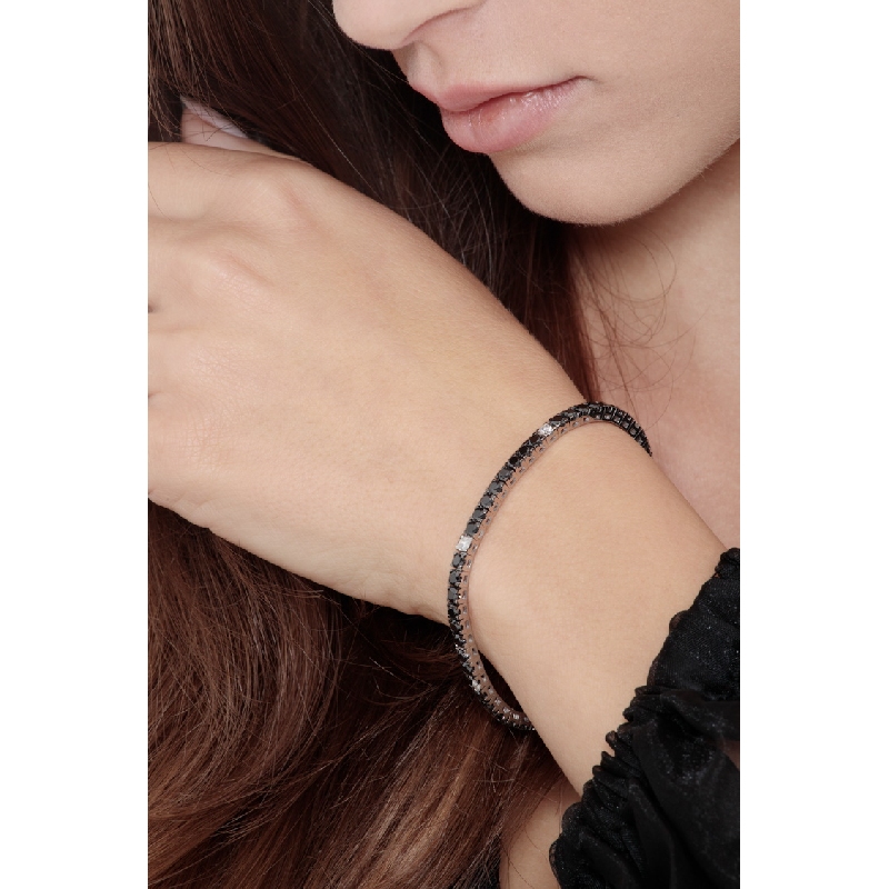 Bracelet Tennis en or blanc 18 carats avec diamants noirs et blancs Bracelet Tennis en or blanc 18 carats avec diamants noirs et blancs