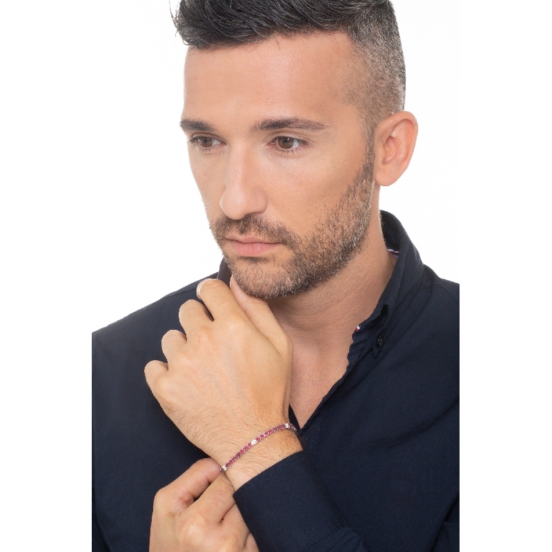 Bracelet tennis en or blanc 18K avec rubis et diamants