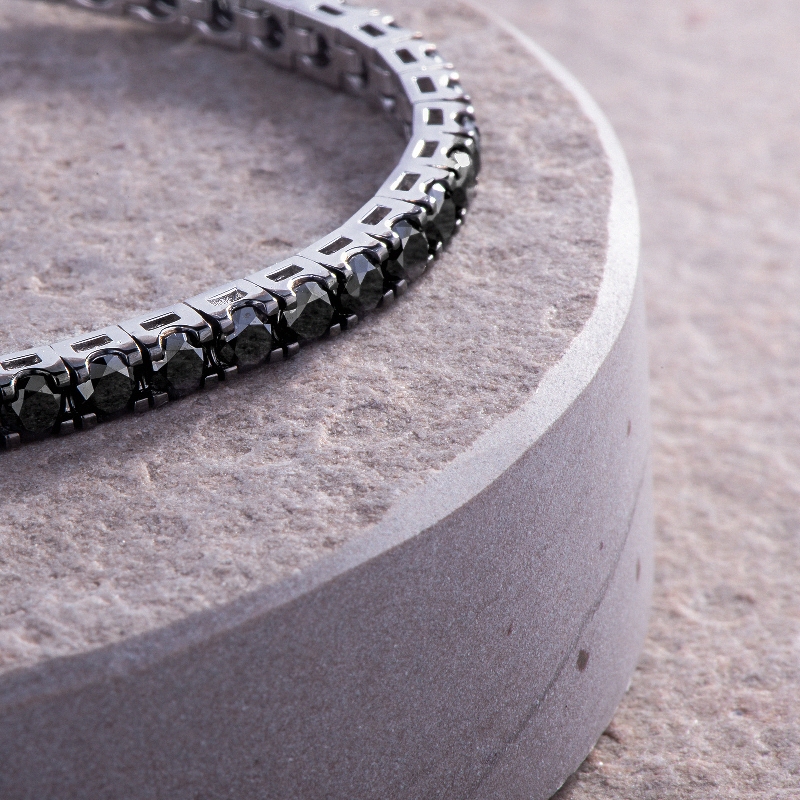Bracelet tennis homme et femme en or blanc 750  diamants noirs Bracelet tennis homme et femme en or blanc 750  diamants noirs