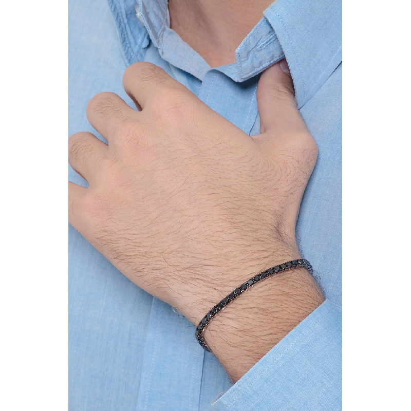 Bracelet tennis homme et femme en or blanc 750  diamants noirs Bracelet tennis homme et femme en or blanc 750  diamants noirs