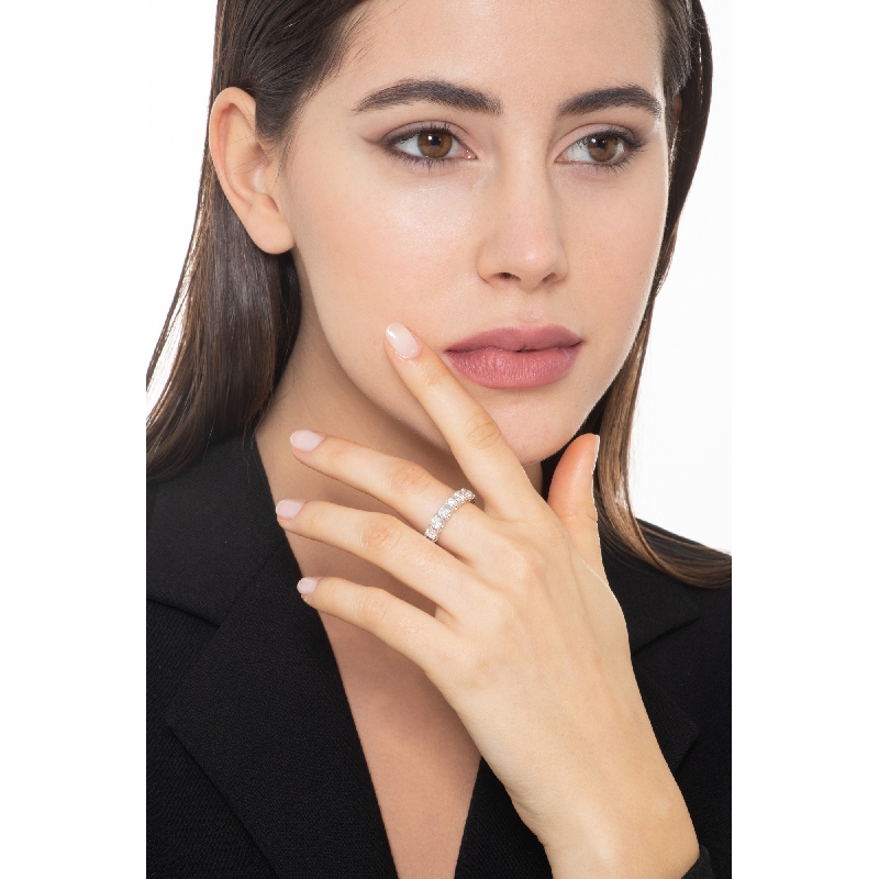 Bague demi alliance en Or Blanc 18k avec 7 Diamants ct 1.50