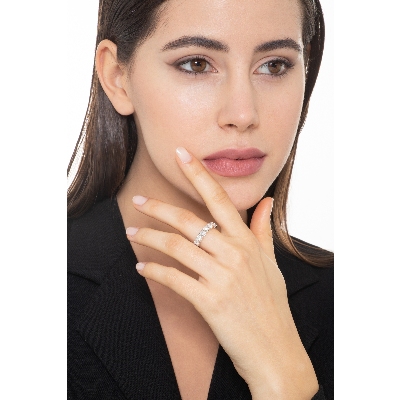 Bague demi alliance en Or Blanc 18k avec 7 Diamants ct 1.50