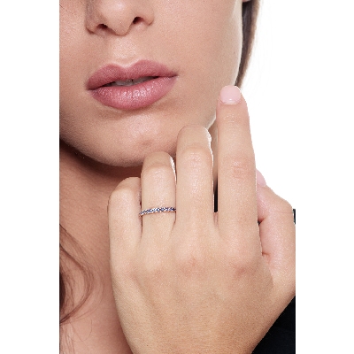 Bague rivière de saphirs bleu en Or Rose 18k