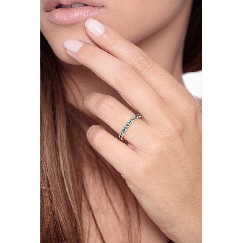 Bague eternity en Or Jaune 18k avec diamants bleus