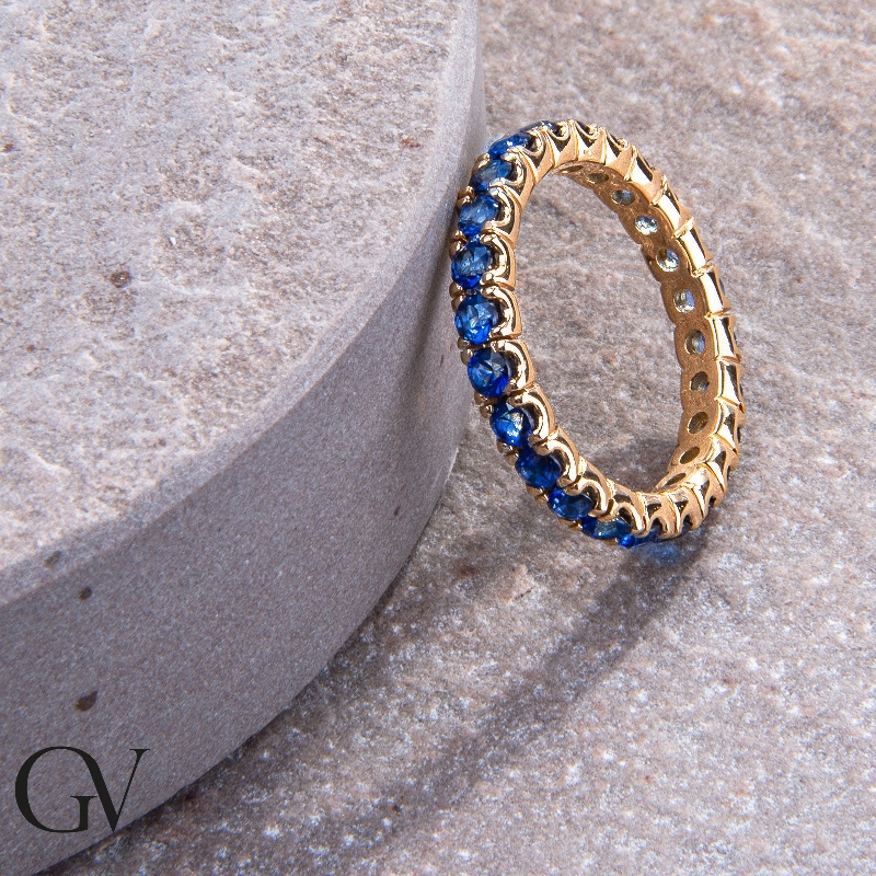 Bague Eternity or jaune 18k saphirs bleus