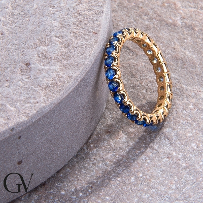 Bague Eternity or jaune 18k saphirs bleus