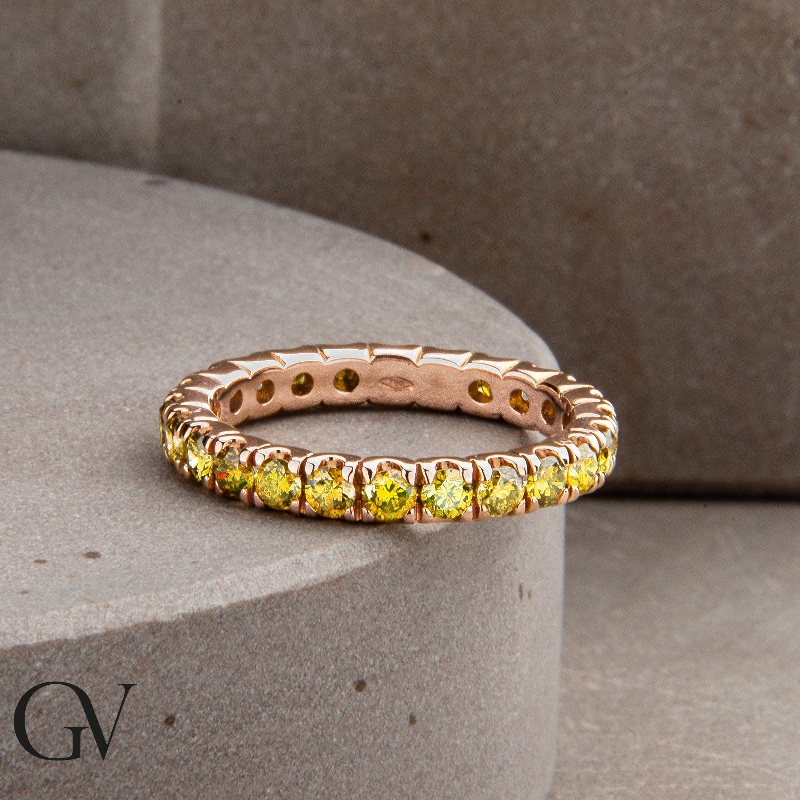 Bague Eternity en or rose 750 avec diamants jaunes