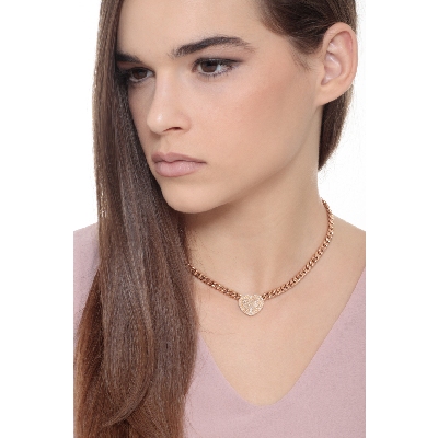 Collier chaîne gourmette or rose avec cœur pavé