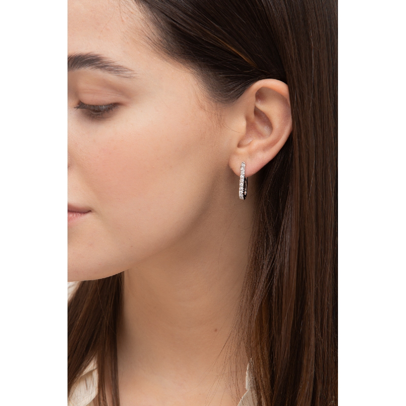 Boucles d’Oreilles Ovales Or Blanc 18k avec Diamants
