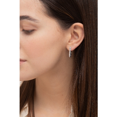 Boucles d’Oreilles Ovales Or Blanc 18k avec Diamants