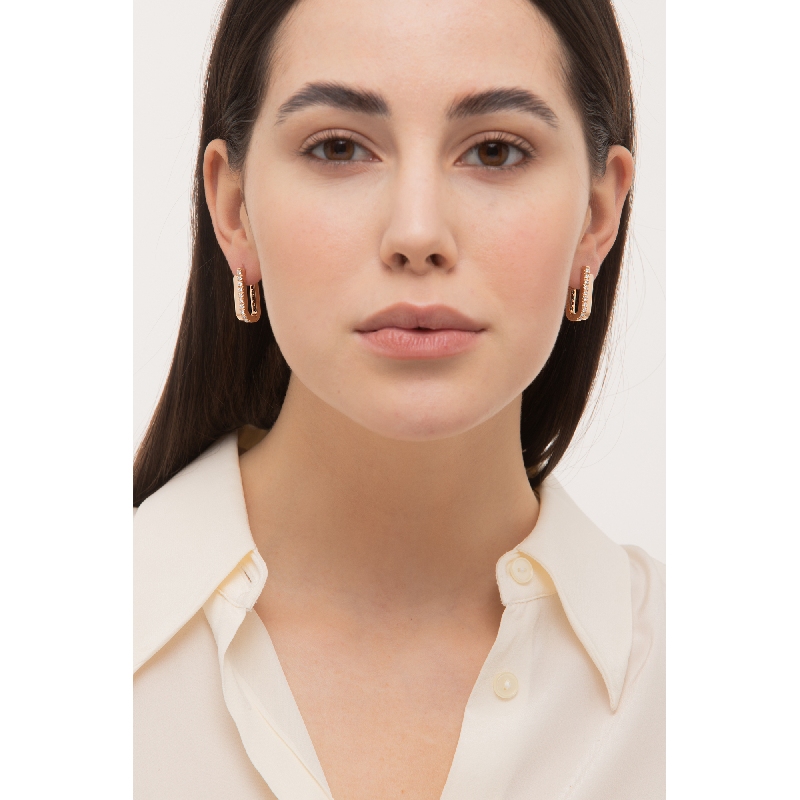 Boucles d’oreilles semi rectangulaires en or rose 18k avec diamants Boucles d’oreilles semi rectangulaires en or rose 18k avec diamants