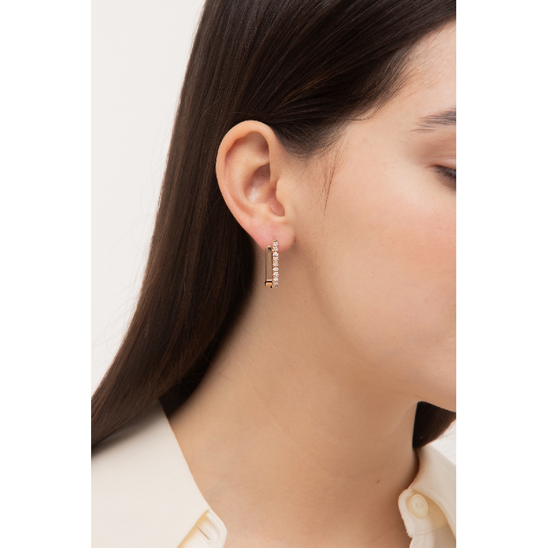 Boucles d’oreilles semi rectangulaires en or rose 18k avec diamants Boucles d’oreilles semi rectangulaires en or rose 18k avec diamants