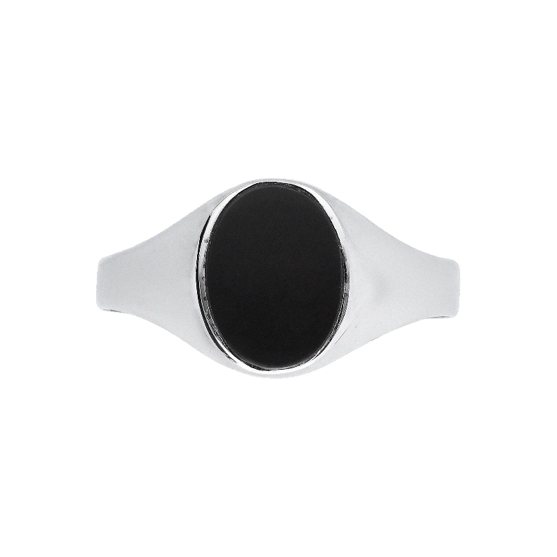 Bague chevalière en or blanc 18k avec onyx Bague chevalière en or blanc 18k avec onyx
