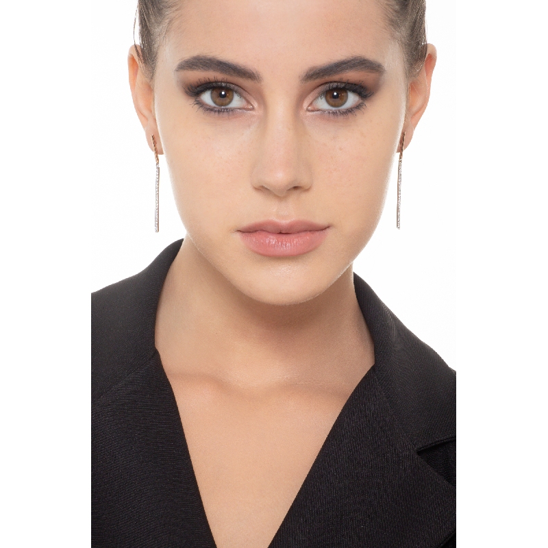 Boucles d’oreilles pendantes barrettes en or rose et blanc 18k