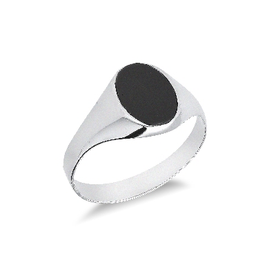 Bague chevalière en or blanc 18k avec onyx