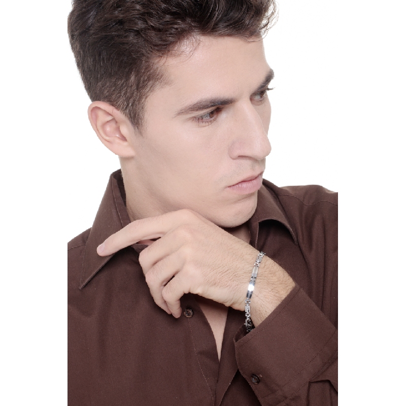 Bracelet homme en or blanc 18k avec plaques  Bracelet homme en or blanc 18k avec plaques