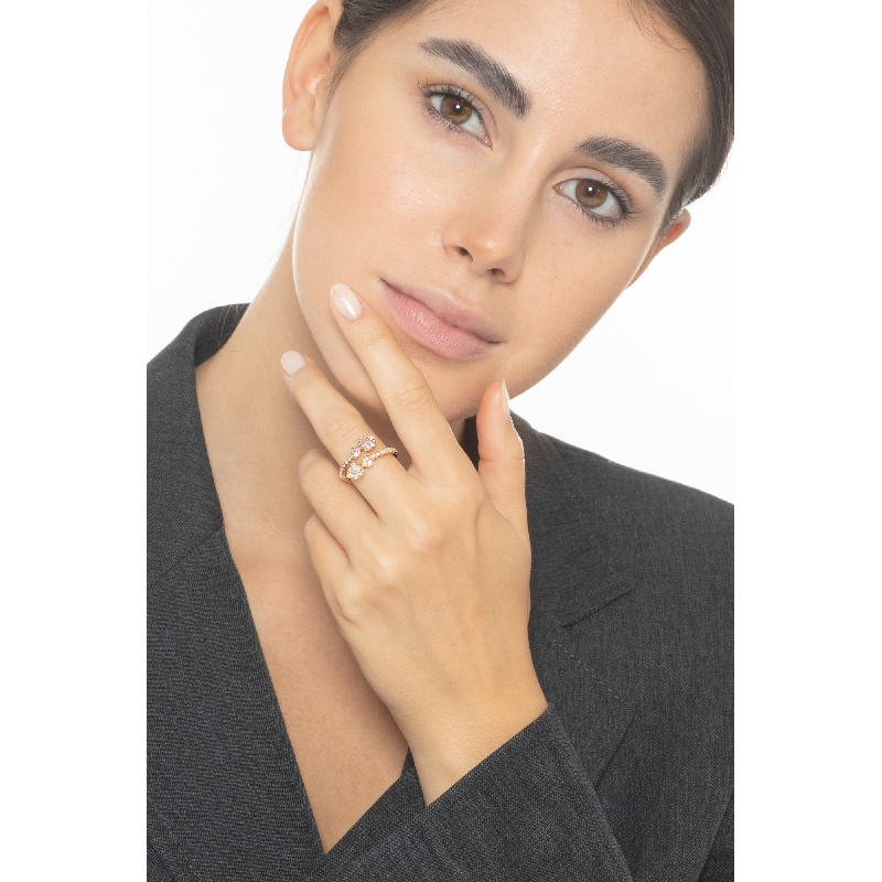 Bague Semi Rigide en Or Rose 18K avec Cœurs Diamants et Saphirs Bague Semi Rigide en Or Rose 18K avec Cœurs Diamants et Saphirs