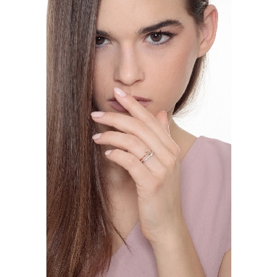 Bague double rang en or blanc et rose avec cœur et diamants