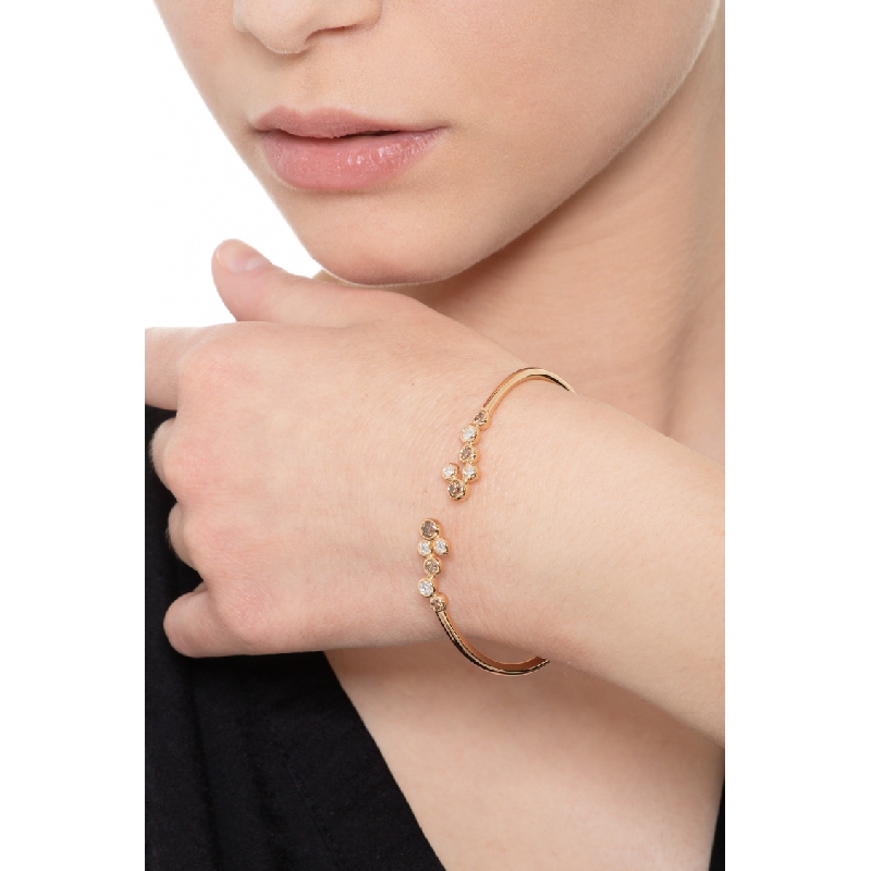 Bracelet semi-rigide or rose 18k avec diamants bruns et diamants