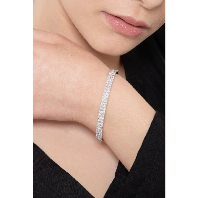 Bracelet rigide en or blanc 18k double rangee de diamants