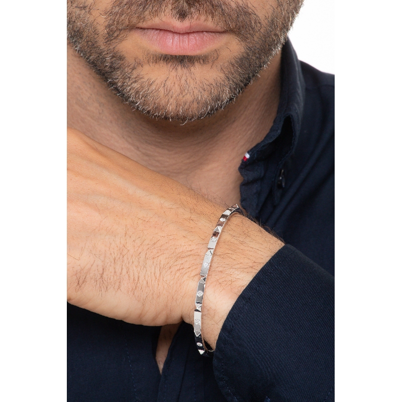 Bracelet rigide homme en or blanc 18k avec diamants Bracelet rigide homme en or blanc 18k avec diamants