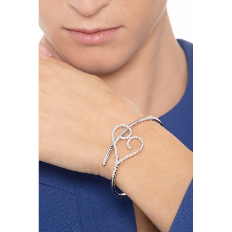 Bracelet or blanc 18k grand cœur diamants brillants