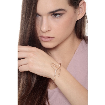 Bracelet semi-rigide or rose 18k cœur en diamants