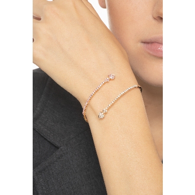 Bracelet Semi Rigide en Or Rose 18K avec Cœurs Diamants et Saphirs Roses