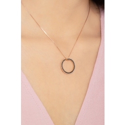 Collier en or rose 18k cercle diamants noirs taille brillante et diamants 2
