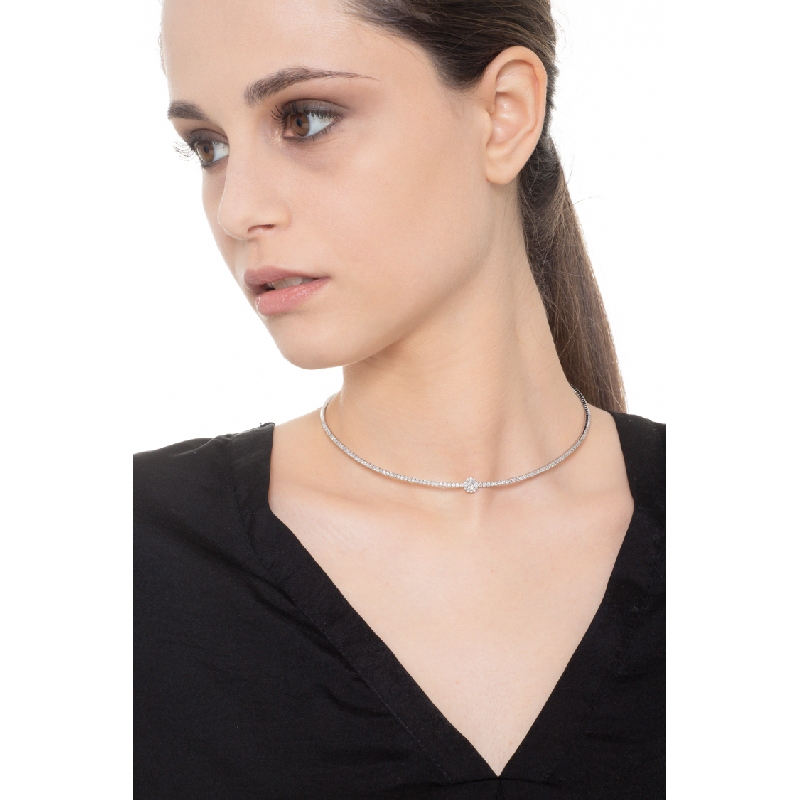 Collier semi-rigide femme en or blanc 18k avec diamants Collier semi-rigide femme en or blanc 18k avec diamants