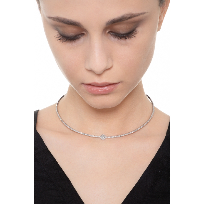 Collier semi-rigide femme en or blanc 18k avec diamants Collier semi-rigide femme en or blanc 18k avec diamants