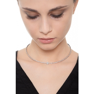 Collier semi-rigide femme en or blanc 18k avec diamants