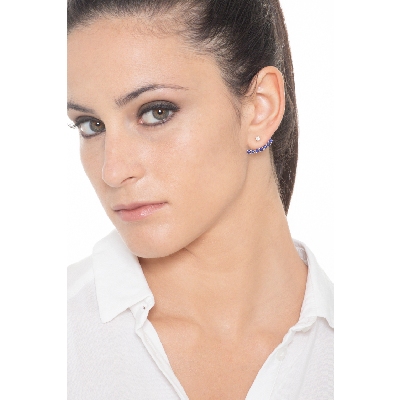  Mono boucle d'oreille en or blanc 18 carats avec saphirs bleus et diamant
