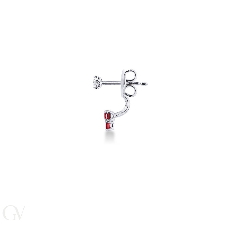 Mono boucle d’oreille en or blanc 18k rubis et diamant Mono boucle d’oreille en or blanc 18k rubis et diamant