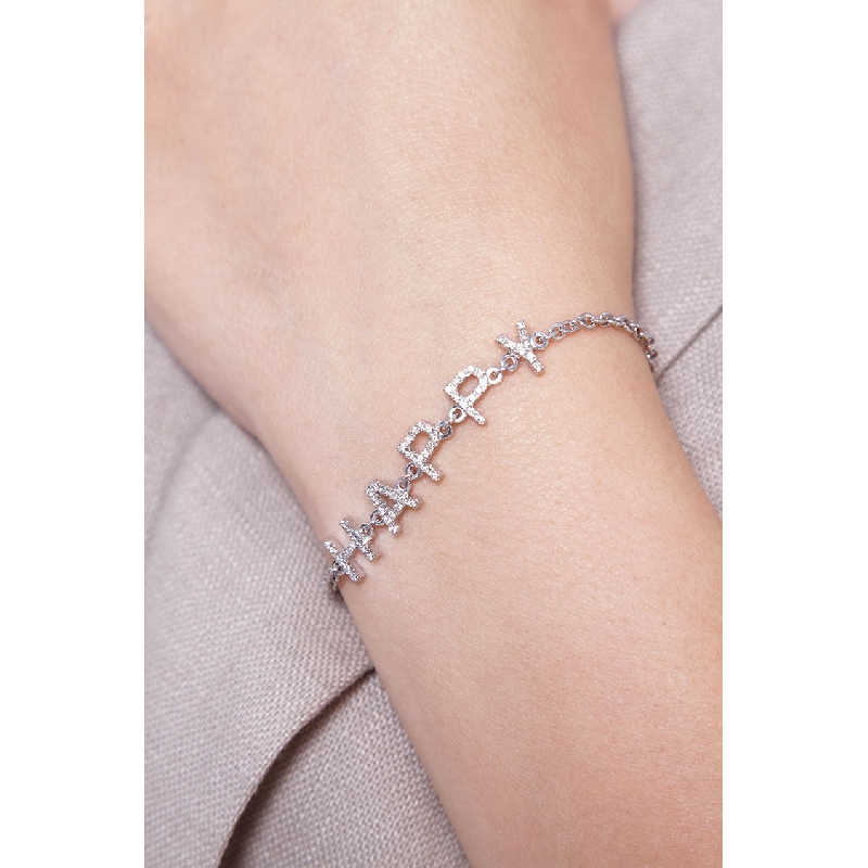 Bracelet personnalisé  HAPPY  en or blanc 750 et diamants  Bracelet personnalisé  HAPPY  en or blanc 750 et diamants