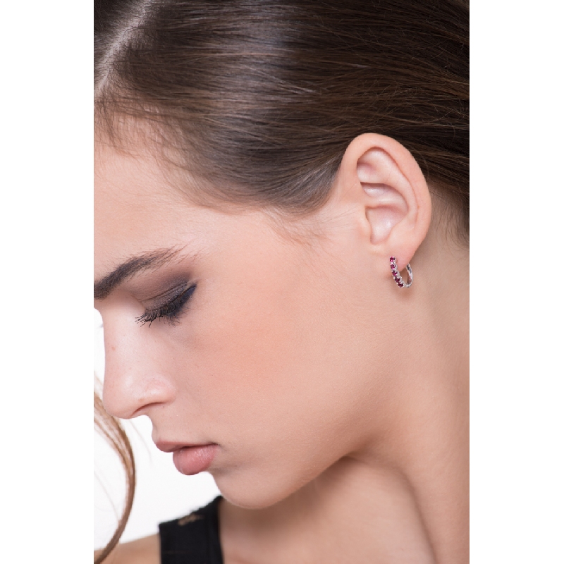 Boucles d’oreilles femme en or blanc 18k avec rubis Boucles d’oreilles femme en or blanc 18k avec rubis