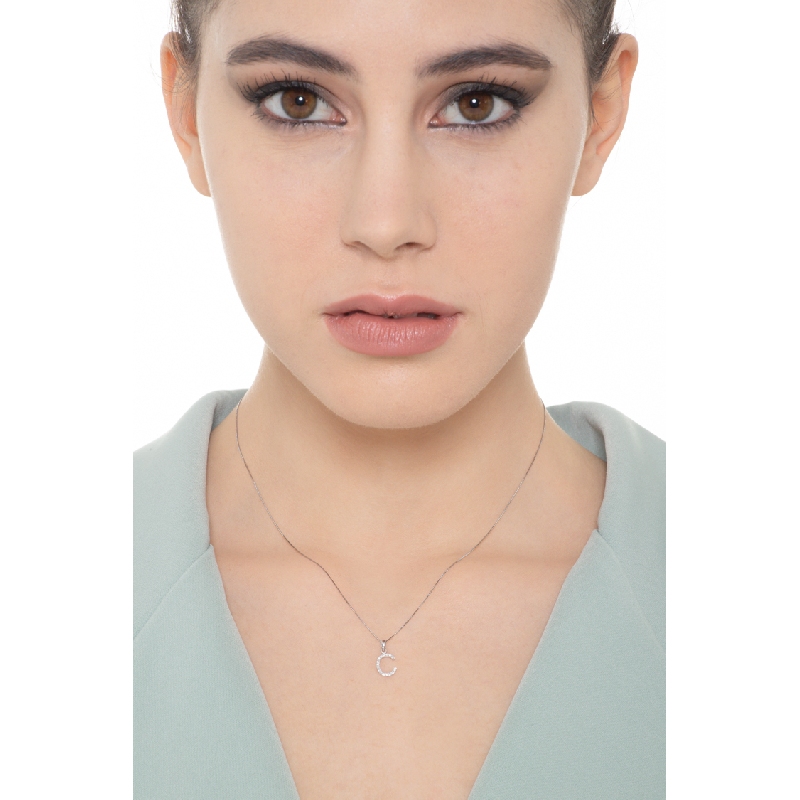 Collier lettre C or blanc 18k diamants