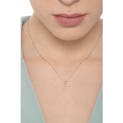 Collier lettre C or blanc 18k diamants