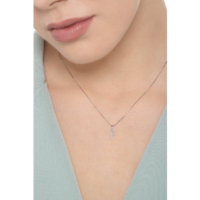 Collier lettre F en or blanc 18k avec pendentif