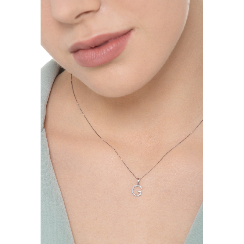 Collier lettre G or blanc 18k diamants