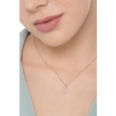 Collier lettre G or blanc 18k diamants