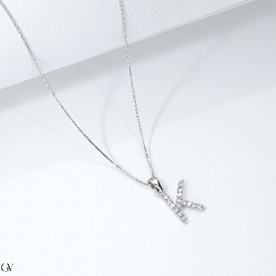 Collier lettre K or blanc 18k diamants