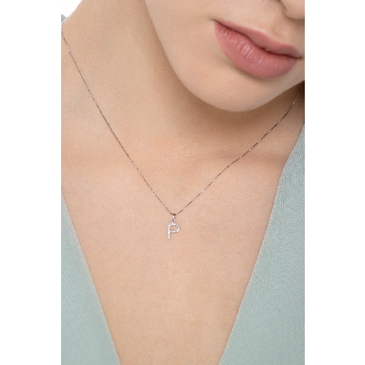 Collier avec lettre prénom  P en or blanc et diamants