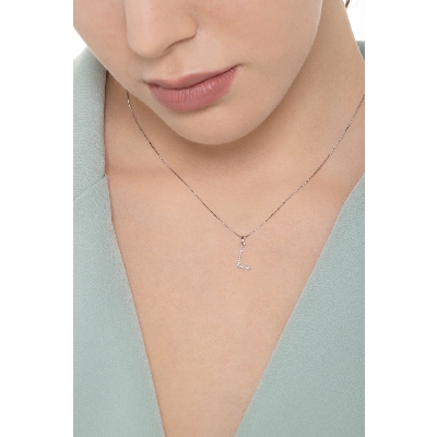 Collier en or blanc 18k avec lettre L serti de diamants, 1 cm