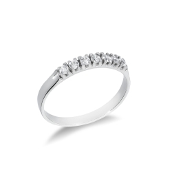 Bague jonc or blanc 18k avec 7 zircones blancs